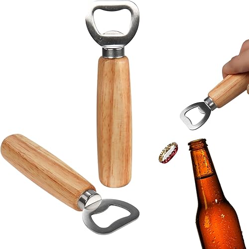 Patty Both Paquete de 2 abrebotellas con mango de madera, práctico abrebotellas de cerveza de almacenamiento, accesorio de cocina genial, regalo de