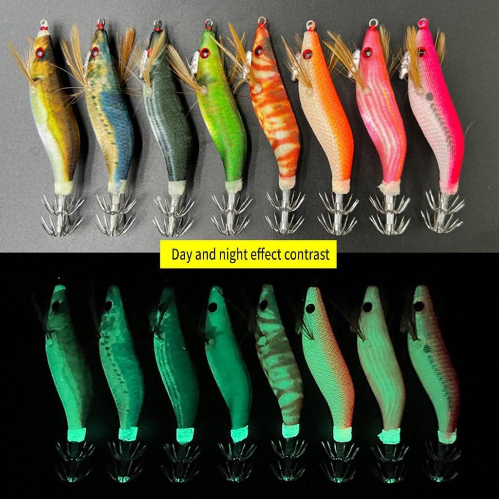 8Pcs Shrimp Lure Baits Squid Fishing Lures Glow Jigs Hook 7.8cm Artificial Hard Baits Squid Jigs Cuttlefish Hook