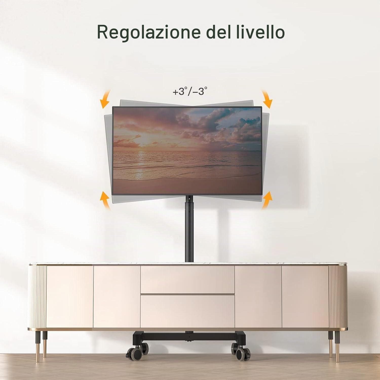 PERLEGEAR Supporto TV da Pavimento con 4 Ruote per Schermo da 13 a 43 pollici, 30° Inclinabile Porta tv da Terra Mobile fino a 20 kg, Carrello porta tv con 8 Regolabile in Altezza, Max VESA 200x200mm