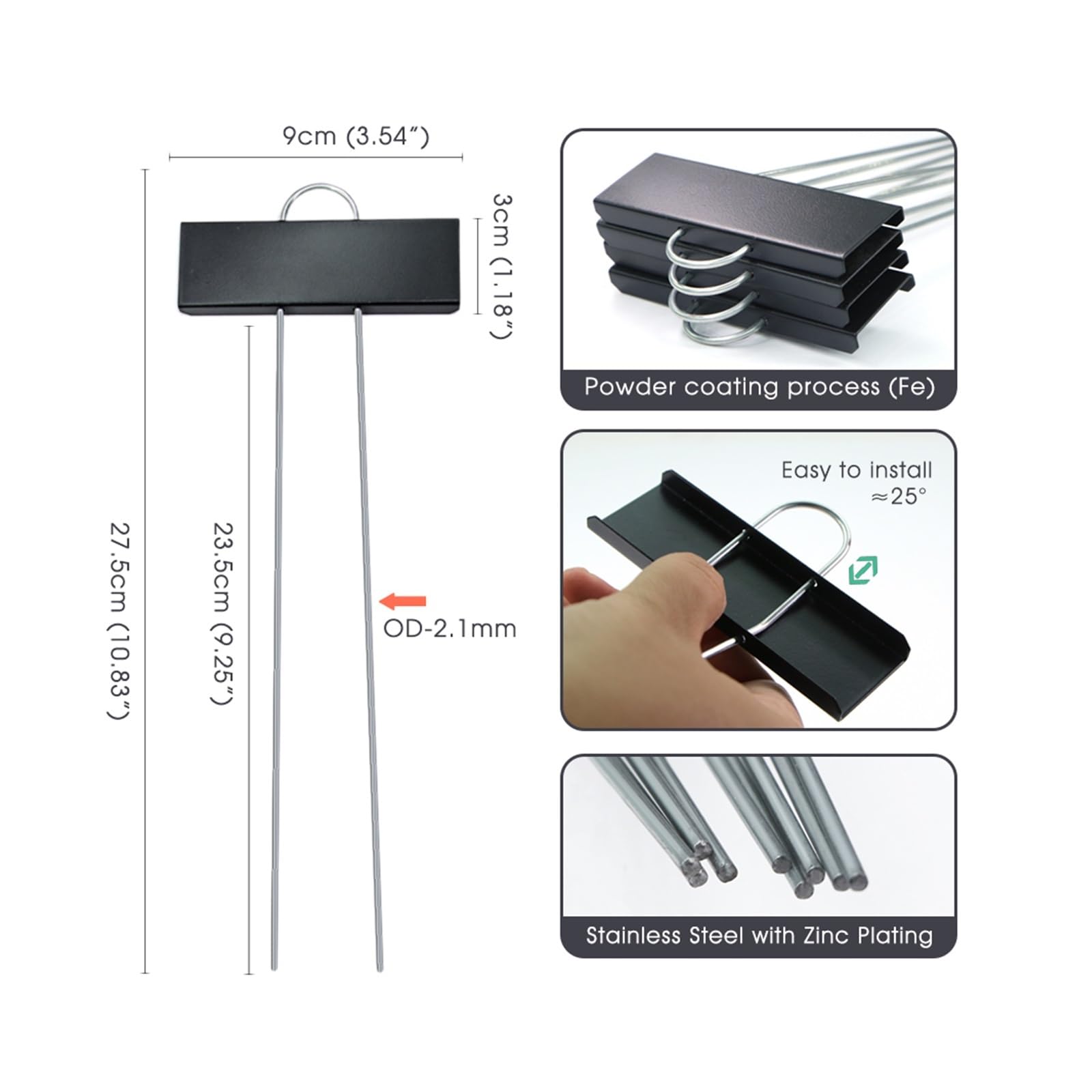 5-pakowe etykiety do zakładów metalowych typu T, 27,5 cm | Wodoodporne znaczniki roślin ze stali nierdzewnej do oznaczania sadzonek nasion w ogrodzie(Black-27.5cm)