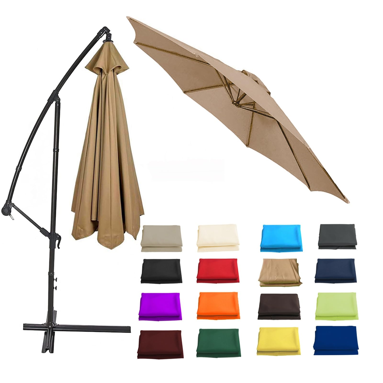 Outdoor Patio Umbrella Replacement Canopy, 2/2.3/2.5/2.7/3/3.50m Replacement Parasol Fabric Cover, Umbrella Replacement Top For 6/8 Ribs(Khaki,11.4ft (350cm)/8 Ribs)