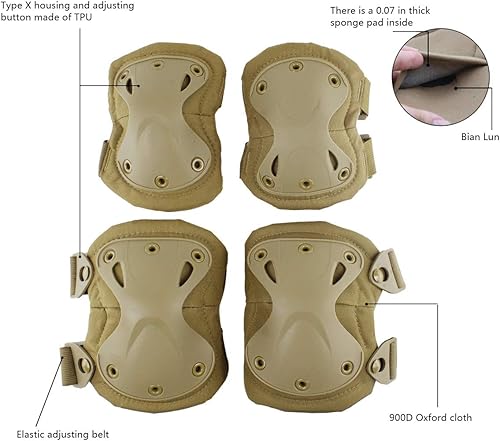 Miniatura 4 de AOUTACC Juego de almohadillas protectoras tácticas de combate para rodilla y codo para exteriores, juego de paintball, ciclismo, seguridad,