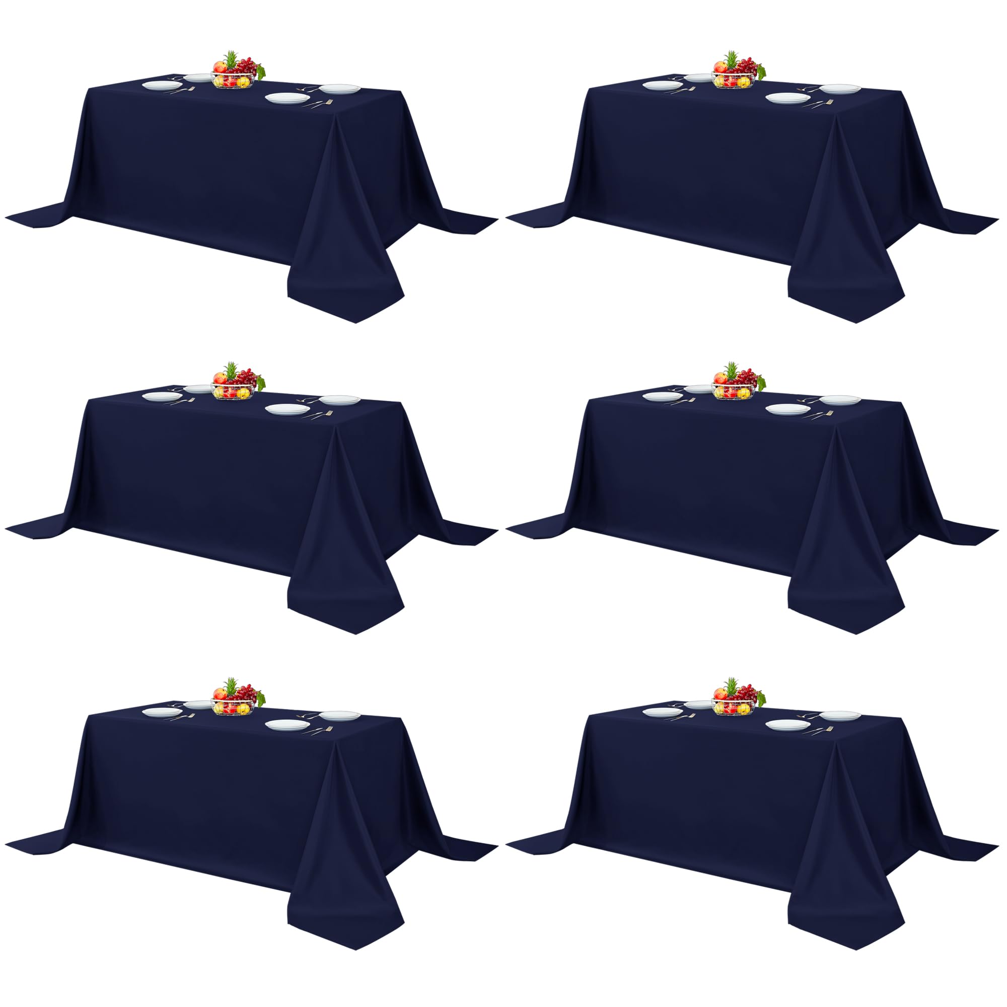 Fitable Navy Rectangle Table Clothes, 6 Pack - 90 x 156 Inch - Reusable and Washable Tablecloths, Polyester Fabric Table Covers for Wedding, Party,