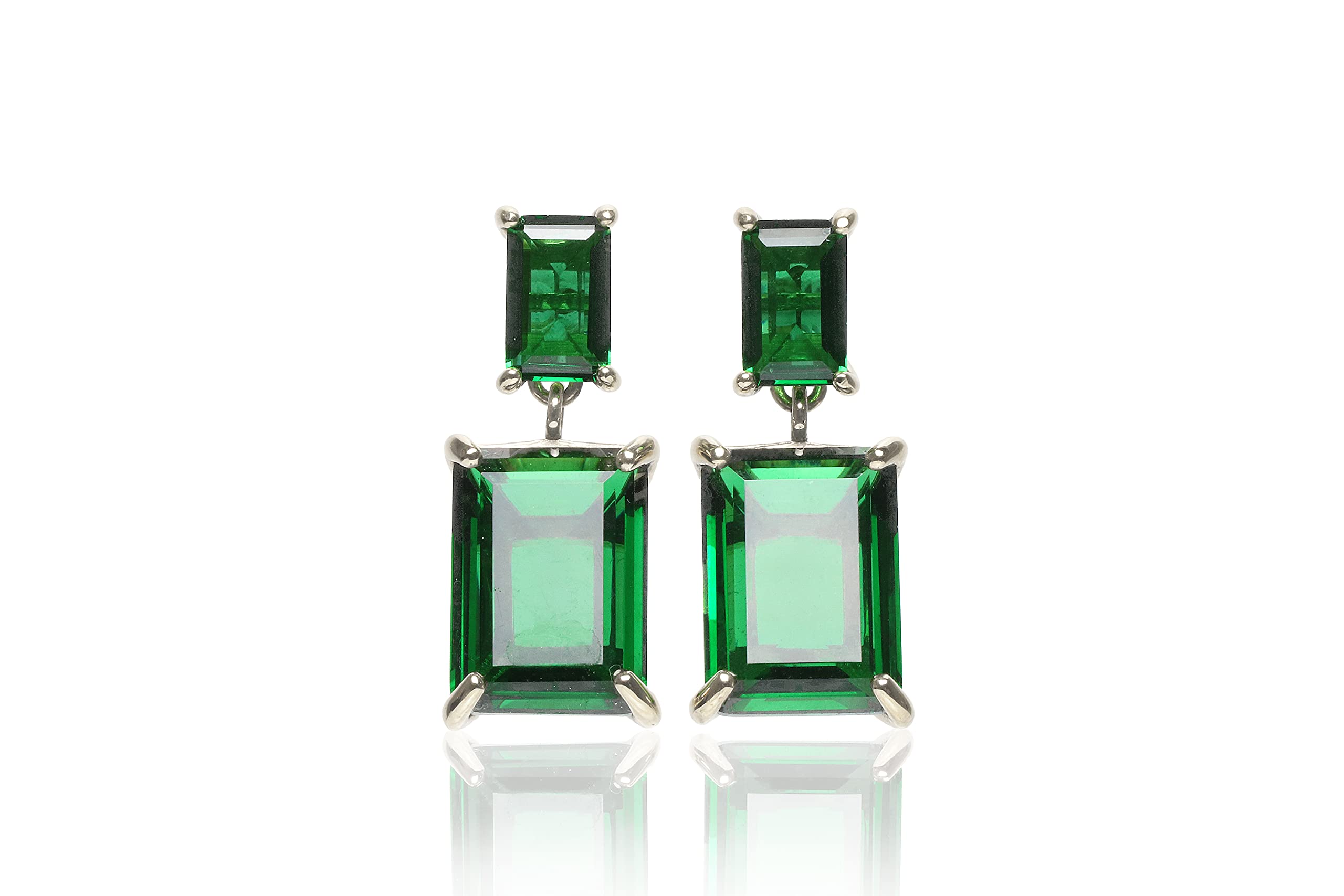 Exquisitos Pendientes Largos de Esmeralda - Pendientes de Doble Piedra de Nacimiento de Mayo, Pendientes de Novia, Pendientes de Declaración, Pendientes de Inspiración Vintage - Joyas Hechas a Mano