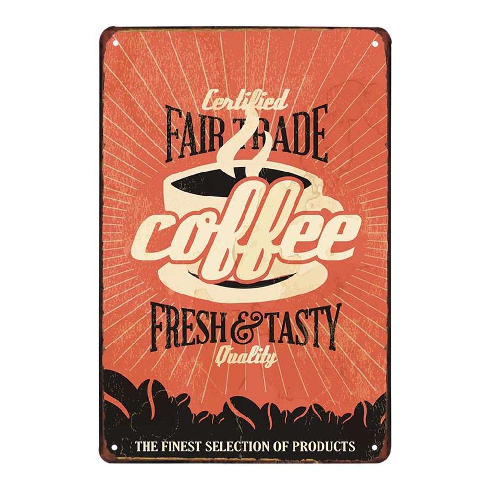 Juego de 4 placas de metal retro vintage con diseño de café