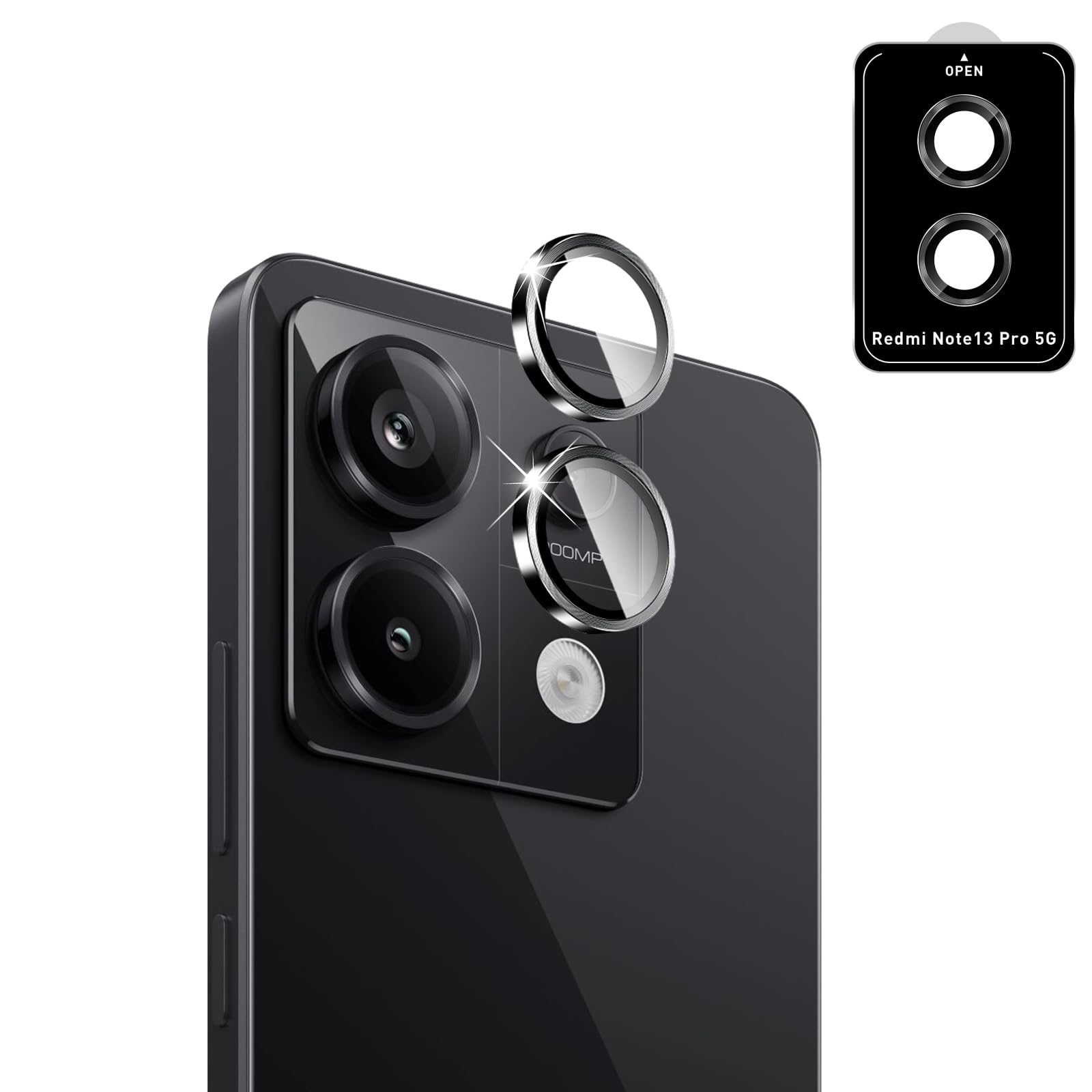 GIOPUEY [Protezione Completa Pellicola Fotocamera Compatibile con Redmi Note 13 PRO 5G, [Doppia Protezione] Metallo + Vetro Temperato, Protezione Fotocamera - Colorful