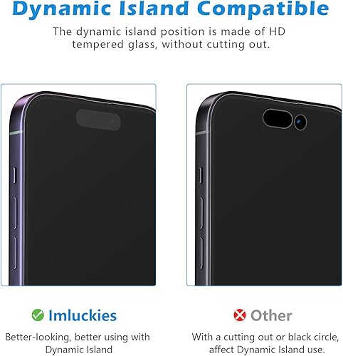 Miniatura 5 de imluckies Paquete de 2 protectores de pantalla mate para iPhone 14 Pro Max, antirreflejos y antihuellas dactilares, compatible con isla dinámica,