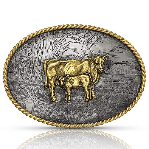 Boucle vache et veau Montana Silversmiths scène pastorale pour ceinture western homme
