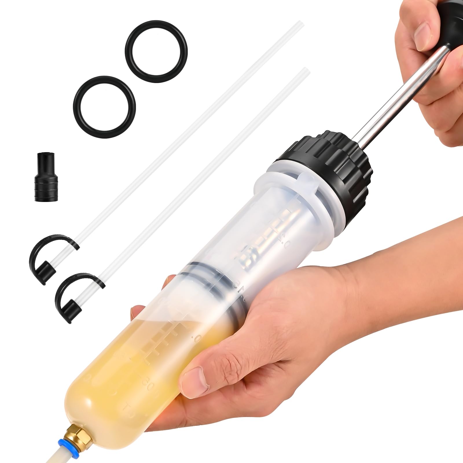 200CC Automotive Fluid Extractor Pump, Premium Manual Extraction & Fill Pump with 2 Hoses, Oil Syringe with Powerful Suction, Fluid Oil Change Evacuator