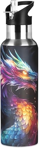 Vista 21 de Purple Dragon - Botella de agua con aislamiento al vacío para niños, taza de acero inoxidable con tapa de popote y asa, 20 onzas