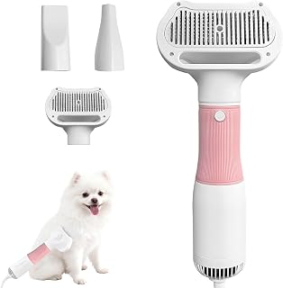 Dog Grooming Dryer with Slicker Brush, 3 in 1 Professional Portable Pet Dryer for Dogs Cats Adjustable Temperature Speed Settings, Pet Blow Brush for Home Travel Use (Pink)