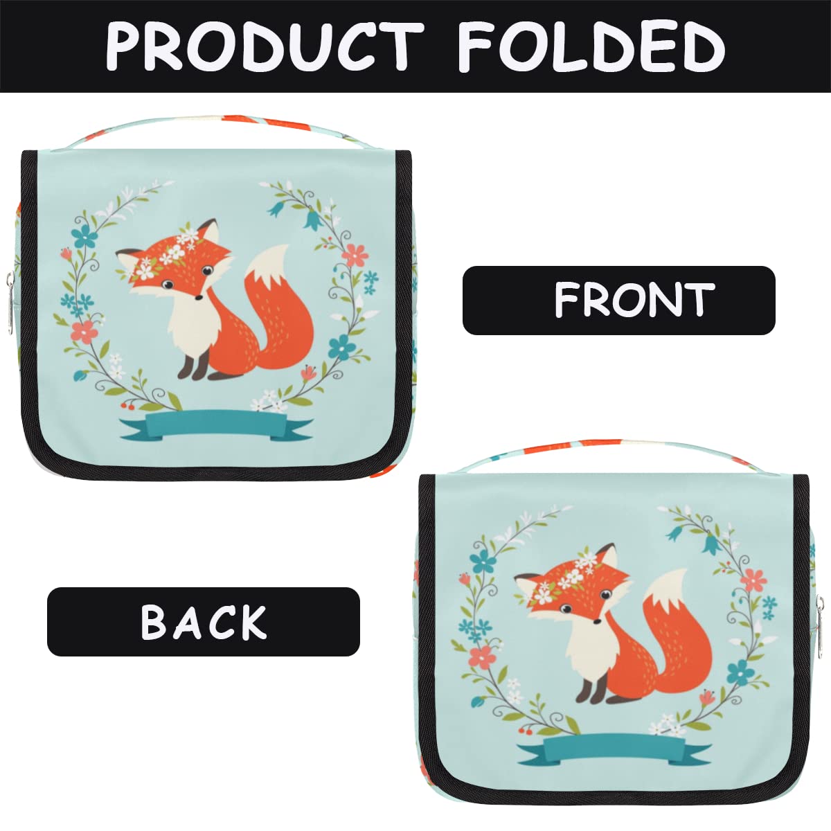 Kulturbeutel mit Fuchs-Blumen-Motiv, Unisex, hängende Toilettenartikel, Kosmetik, Make-up-Organizer