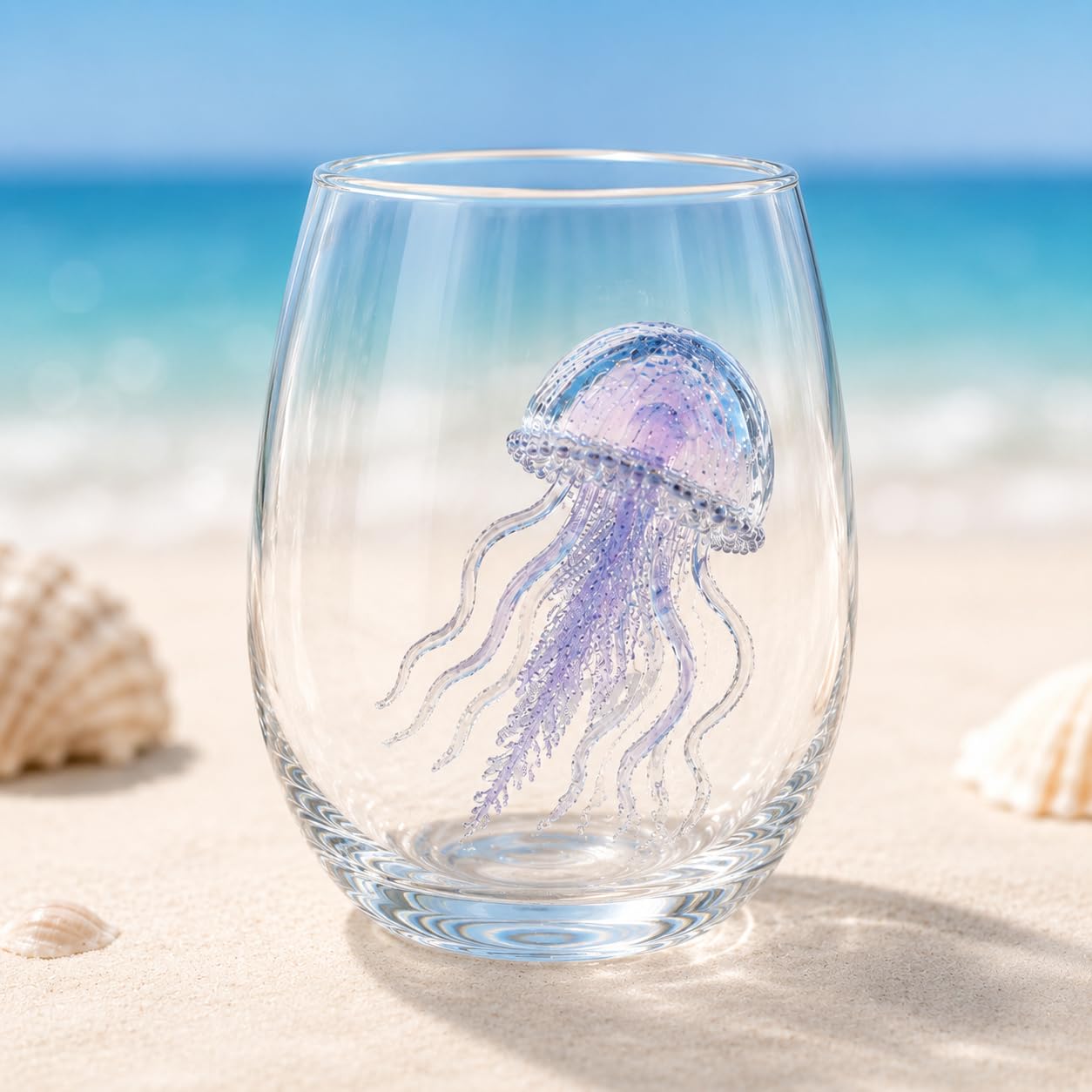 pluffy Artisanal Blue Ringed Octopus Glassware, 3D Ocean Animal Artisan Glassware Collection for Fresher Sips (Jellyfish)