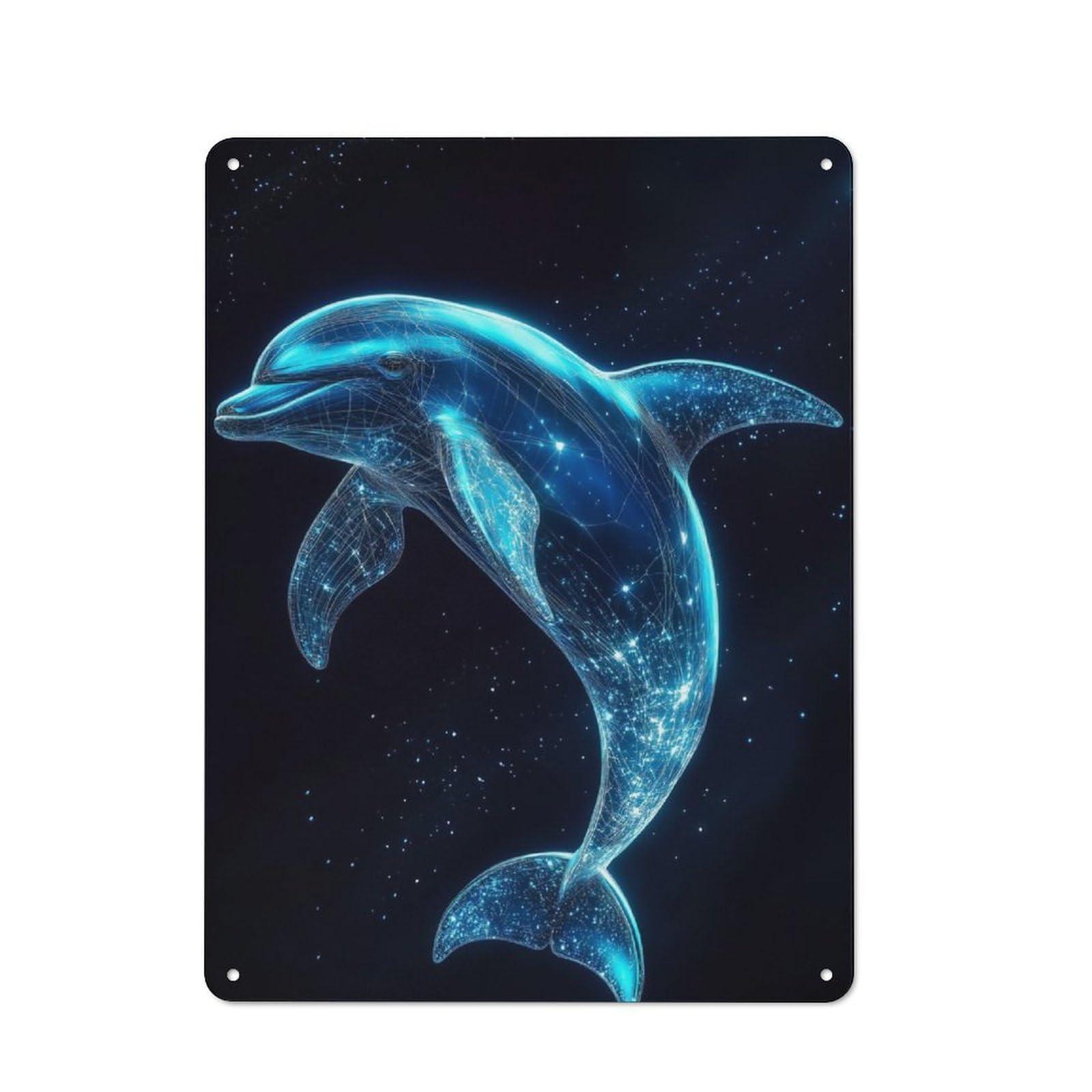 Junmoney Algorithmic Cosmic Dolphin Tin Wall Plaque 40X30cm With For Pub Or Café, For Hospitality Wall Decor Collectors