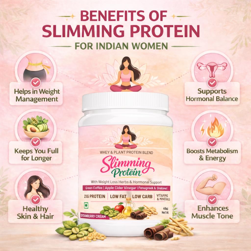 SOS Nutrition Women Protein Herbs to Reduce Body Fat, Manage Weight, Protein Powder for Women, 21g Whey Protein, Slimming Herbs - Green Coffee, Apple Cider, Fenugreek, Shatavari, Zero Added Sugar, Strawberry 454g — Amazon image 2