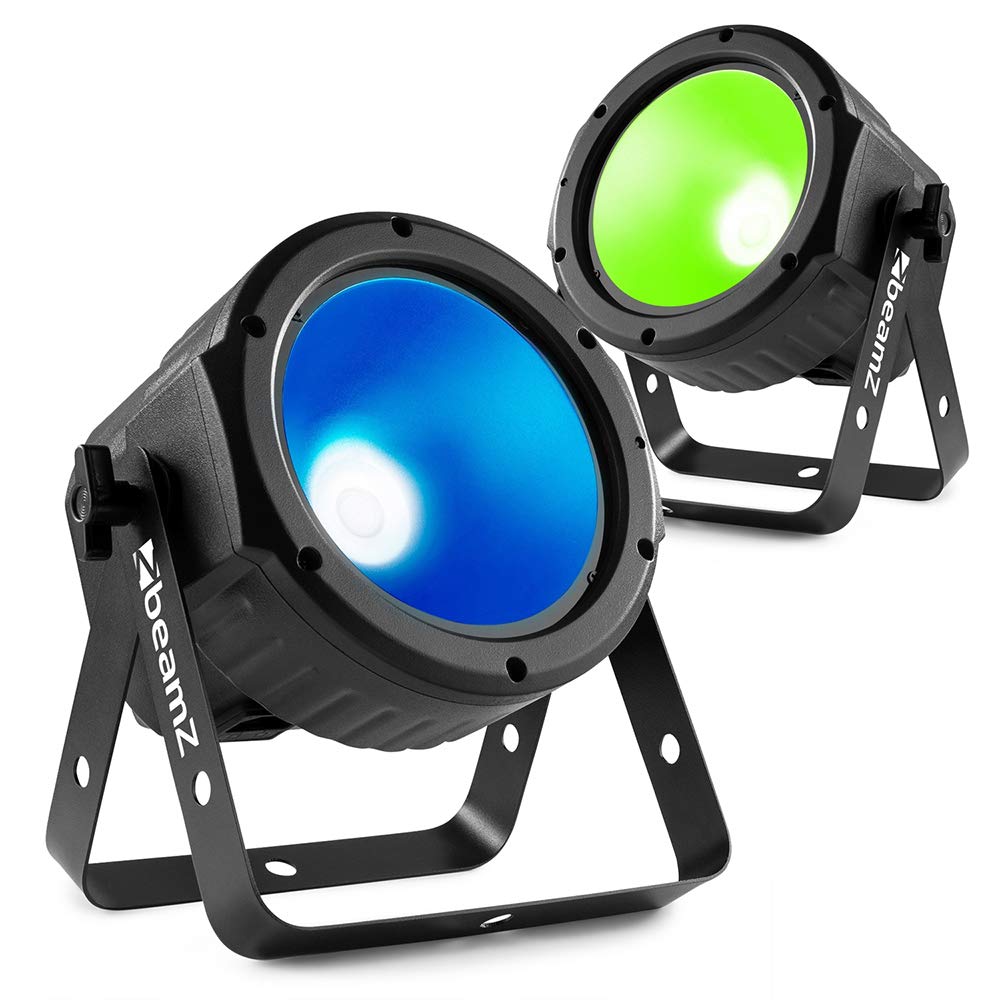 Beamz Multi-Color Cob30rgb Led Flat Par Can Lights Pair With Remote Control, 30W Rgb Colour Mixing, Dmx Control, Pre-Programmed Shows For Stage & Event Lighting Pack Of 2