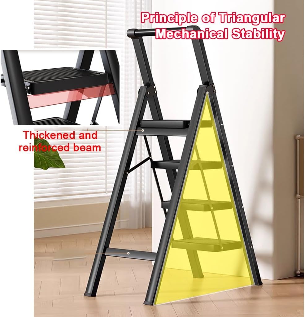 YCKEGEW Household Ladder 4 Step Ladders Portable Foldable Stepladder with Handrail Anti-Slip Mat,for High Closet,Ourdoor Step Stool,Maximum Load 150 Kg(White)