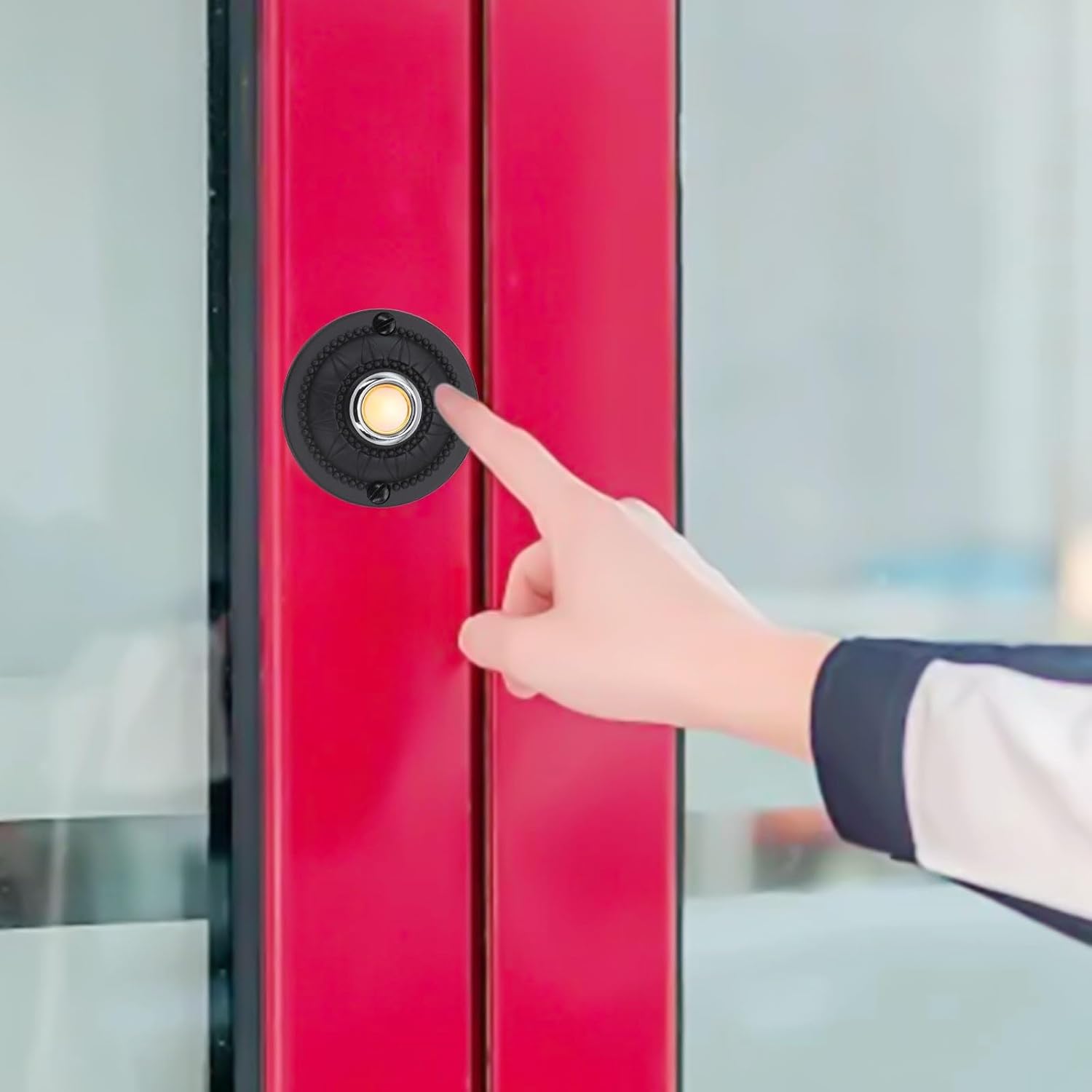 Iron Wired Doorbell Push Button with Continuous Light, Round Replacement Switch for Front Door, Classic Wall-Mounted Design, Black