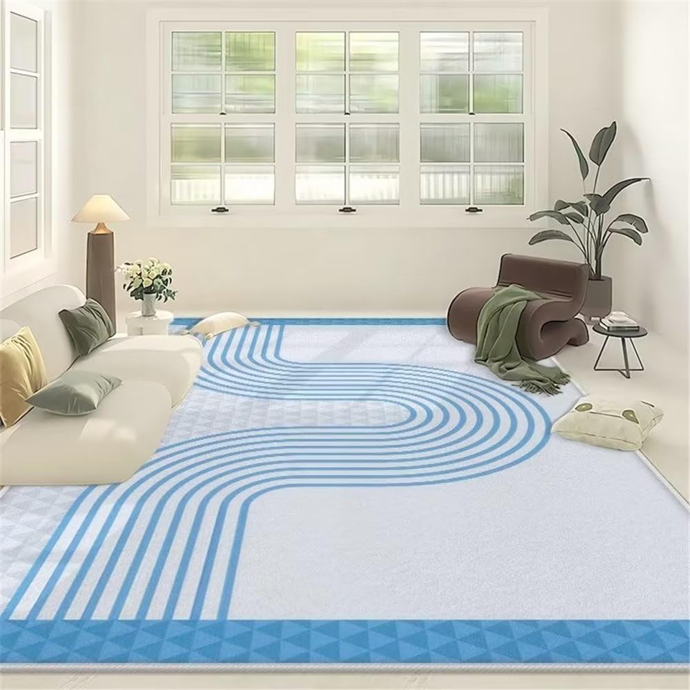 Tapis bleu à fines rayures pour déco chambre ado fille | 80x160cm