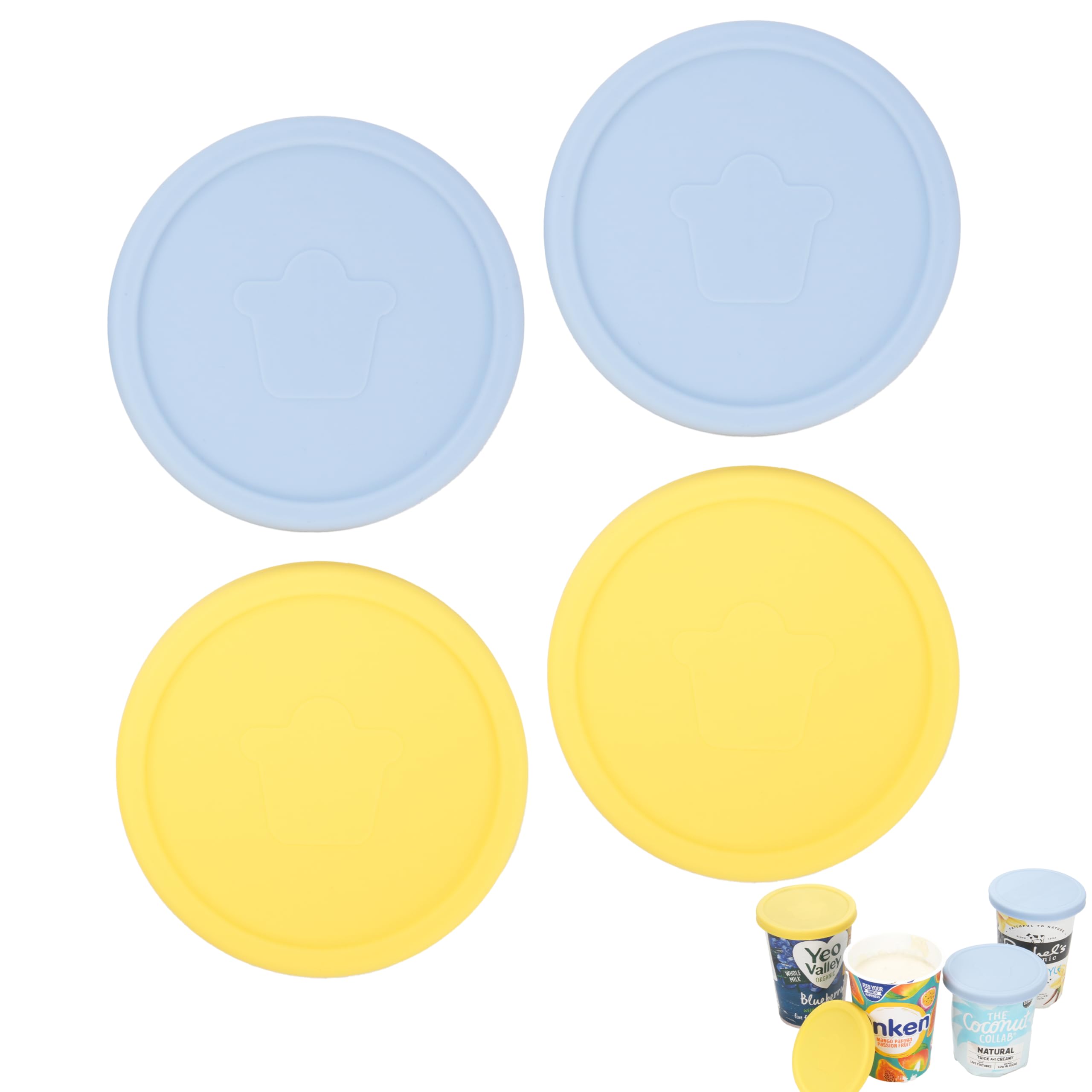 Silicone Yogurt Pot Lid Only Fit for 9.5cm Diameter Pot, 4 Pack Reusable Silicone Food Covers for Yoghurt & Cream Pots, Dishwasher & Fridge Safe, BPA-Free