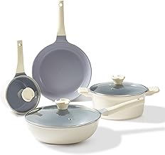 Redchef Ceramic Pots and Pans Set - 7-Piece White Nonstick Kitchen Cookware Sets with Glass Lid - Non-Stick Frying Pans,Saute Pans,Saucepan,Stockpot PFAS(PTFE, PFOS, PFOA, etc) Free