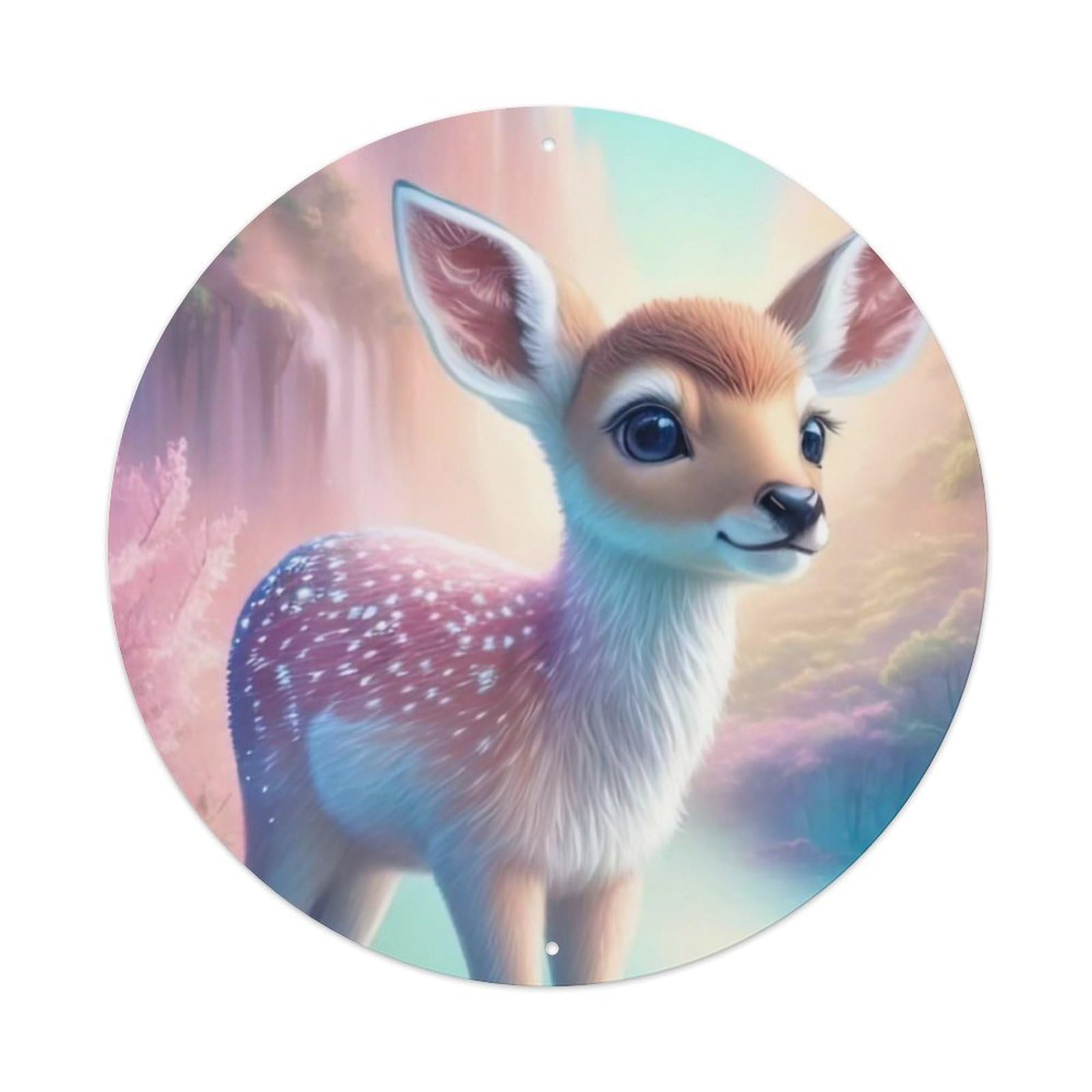 Cute Baby Sika Deer Animal Vintage Metal Tin Sign Plaque Wall Decor for Cafe, Club Bar, Office, Garden Metal Poster 8x8Inch
