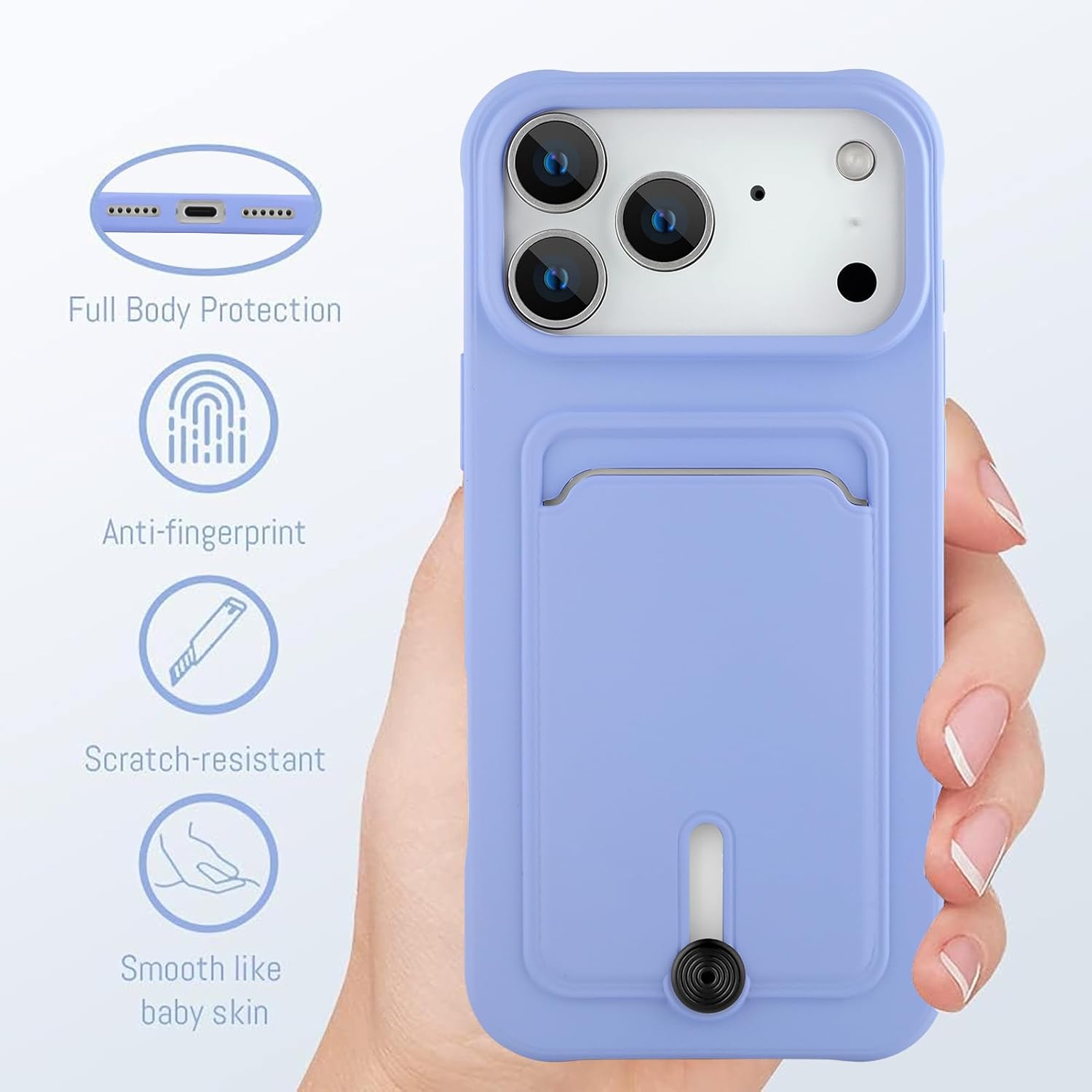 MZELQ TPU Wallet Compatible with iPhone 17 Pro Case 2025, Card Holder Camera Protection Cover + Screen Protector, Push-able Slot for Girls Women -Purple - Image 4