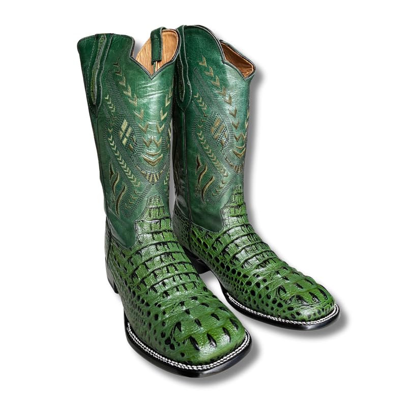 Image of Men's Alex Exotic Caiman Python Western Cowboy Boots Square Toe Pull On Tall Shaft bota de vaquero para hombre