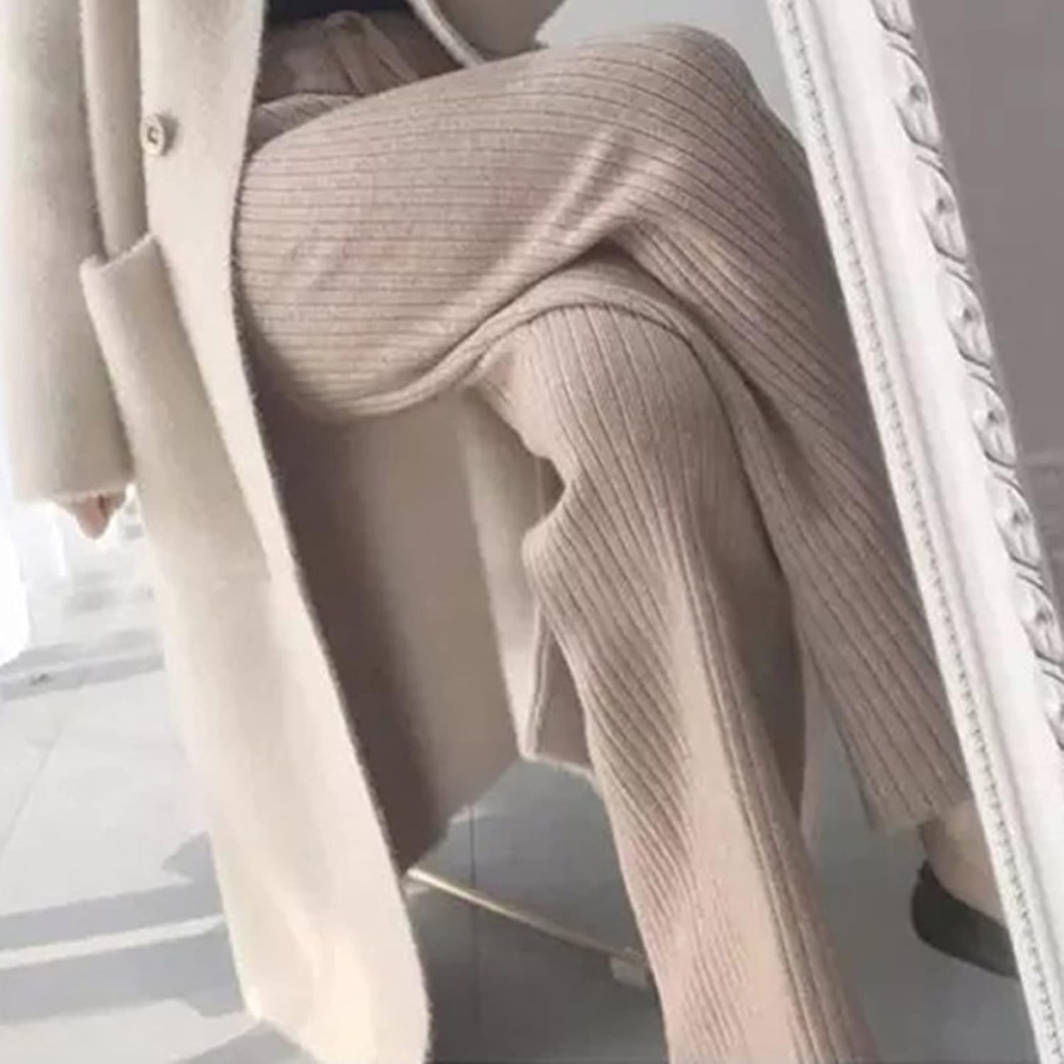 Milenge レディース パンツ ソフト女性ワイドレッグパンツ弾性ウエストレースアップ女性ニットズボン緩いセーターパンツ Milenge レディース パンツ ソフト女性ワイドレッグパンツ弾性ウエストレースアップ女性ニットズボン緩いセーターパンツ