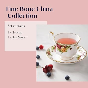 Royal Albert IOLCOR04698 Old Country Roses 2 Piece Gift Vintage Serving 1, with Bone China Tea Cup Floral Pattern, Fine, Teacup/Saucer Set