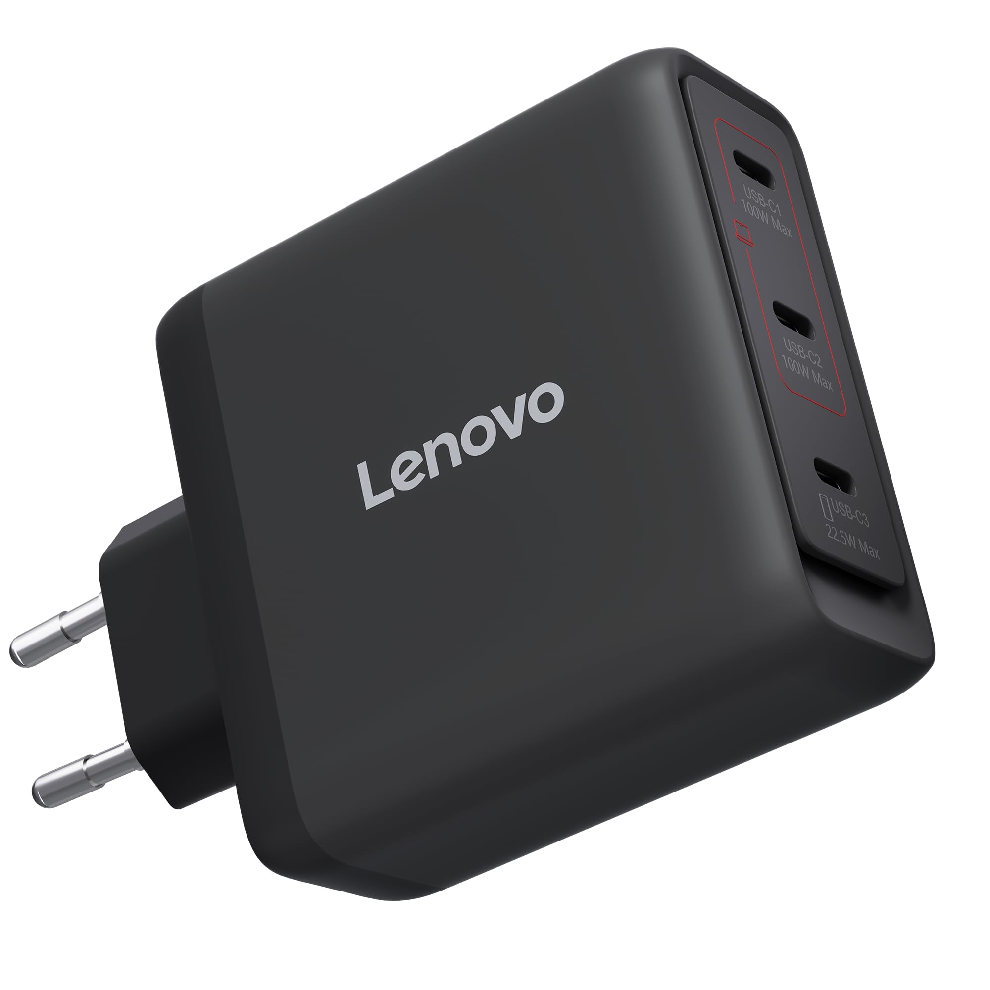 Lenovo Multi-port USB-C 100W GaN Charger, caricatore con 3 porte USB-C e output fino a 100W o 65W+20W+10W, per notebook e dispositivi mobili
