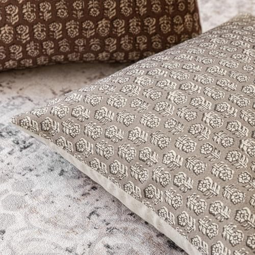 Image of Foindtower Set of 2 Decorative Neutral Floral Print Throw Pillow Covers Vintage Accent Farmhouse Cushion Covers Boho Home Decor for Sofa Couch Chair Bedroom Living Room,20x20 Inch,Tan Taupe