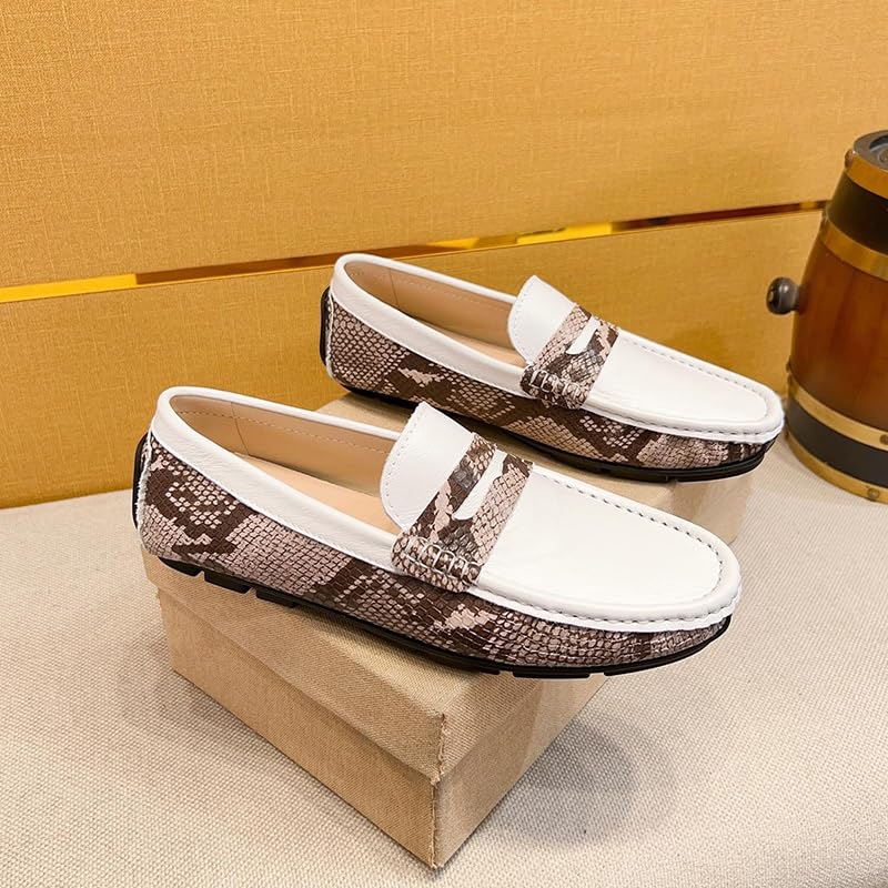 Men's Loafers Shoes Genuine Leather Two Tone Crocodile Print Manual Stitching Driving Loafers Anti-Slip Flat Heel Lightweight Classic Slip On4