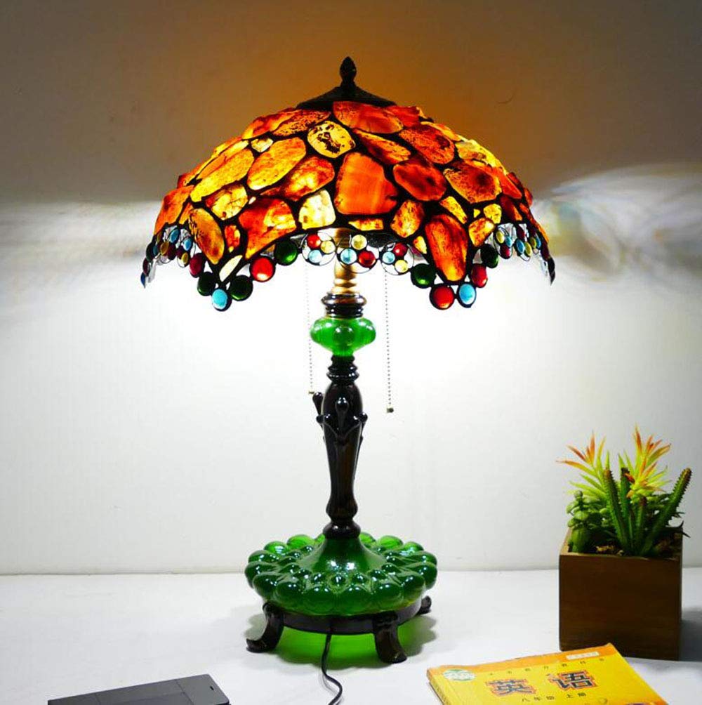 Tiffany-Stil Nachttischlampe Vintage Schlafzimmer Tischlampe Mit Schalter Ø30CM Stein Handgemacht Art Dekorative Retro Büro Studie Schreibtischlampe Glasmalerei Design E27 Bar Cafe Nachtlicht (B,40CM)