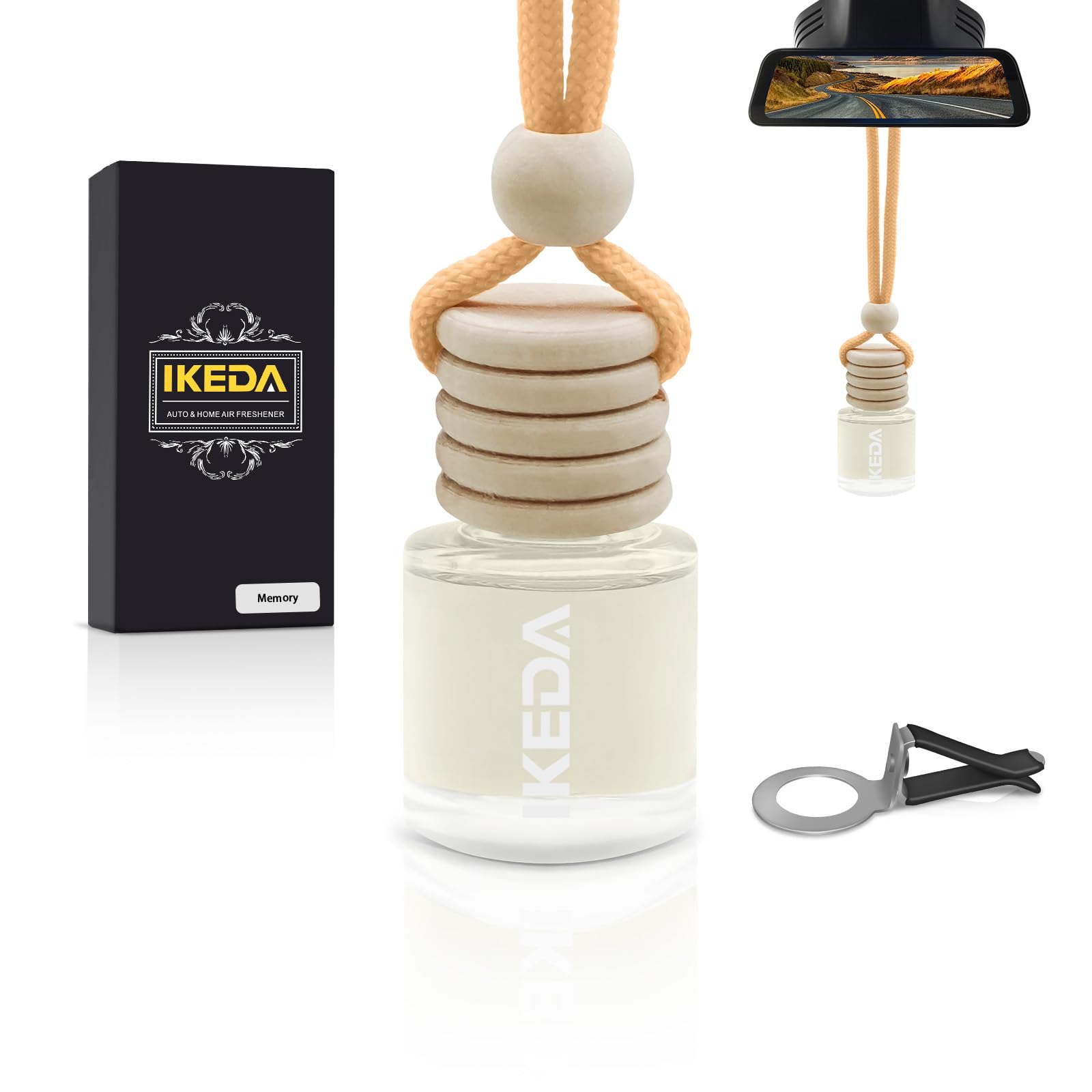Ikeda Autoduft Hängend Nachfüllbar, 45+ Tage Langanhaltend, Lufterfrischer mit Clip & Naturöl (Kaffee, Orange, Vanille), Für Auto & Zuhause Erinnerung,10 ml