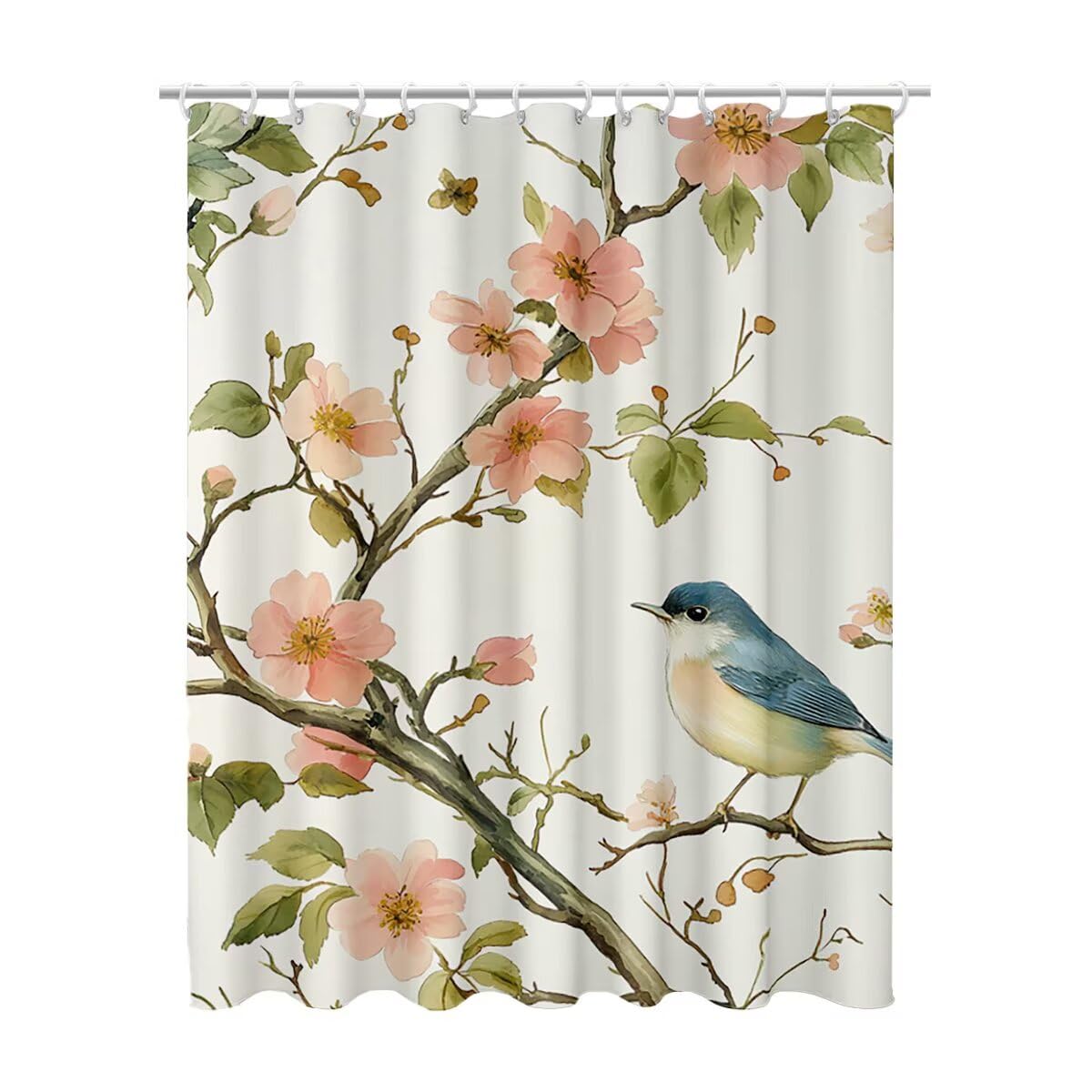 Rideaux baignoire tissu beige 180x200 avec rideau douche polyester et 12 crochets