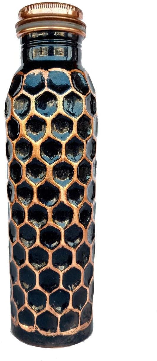 Rastogi Handicrafts Diamond Cut Shape Copper Water Bottle for Drinking & Serving