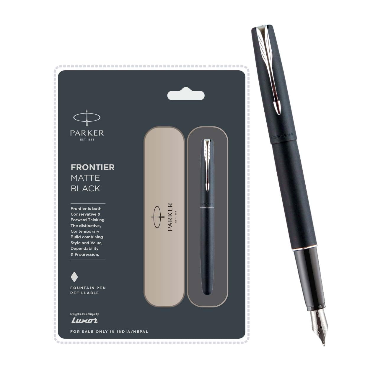 Parker Frontier Matte Black Chrome Trim Fountain Pen | Corporate Gift 