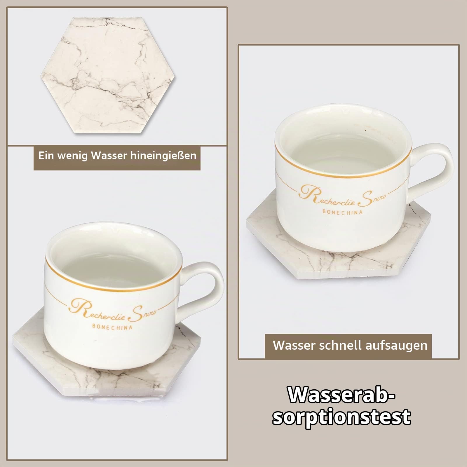 Niedliches Marmor-Untersetzer-Set Mit Halter, Getränkeuntersetzer für Bier, Wein, Tasse - Modern, Weiß… – Ansicht 3