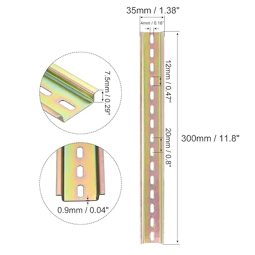Miniatura 2 de MECCANIXITY Guía de montaje de hierro ranurado para riel DIN, 2 unidades, 12 pulgadas de largo, 1.378 in de ancho, 0.295 in de alto, tono bronce