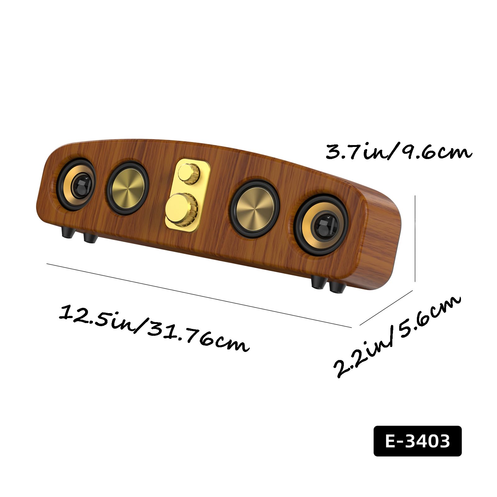 Retro Drewniane GłOśNiki Soundbar, Bluetooth 5.0, System DźWięKu Przestrzennego Kina Domowego, Listwy DźWięKowe, Soundbar Bluetooth Do Telewizora, Projektora,Brown,31.8 * 5.6 * 9.6cm
