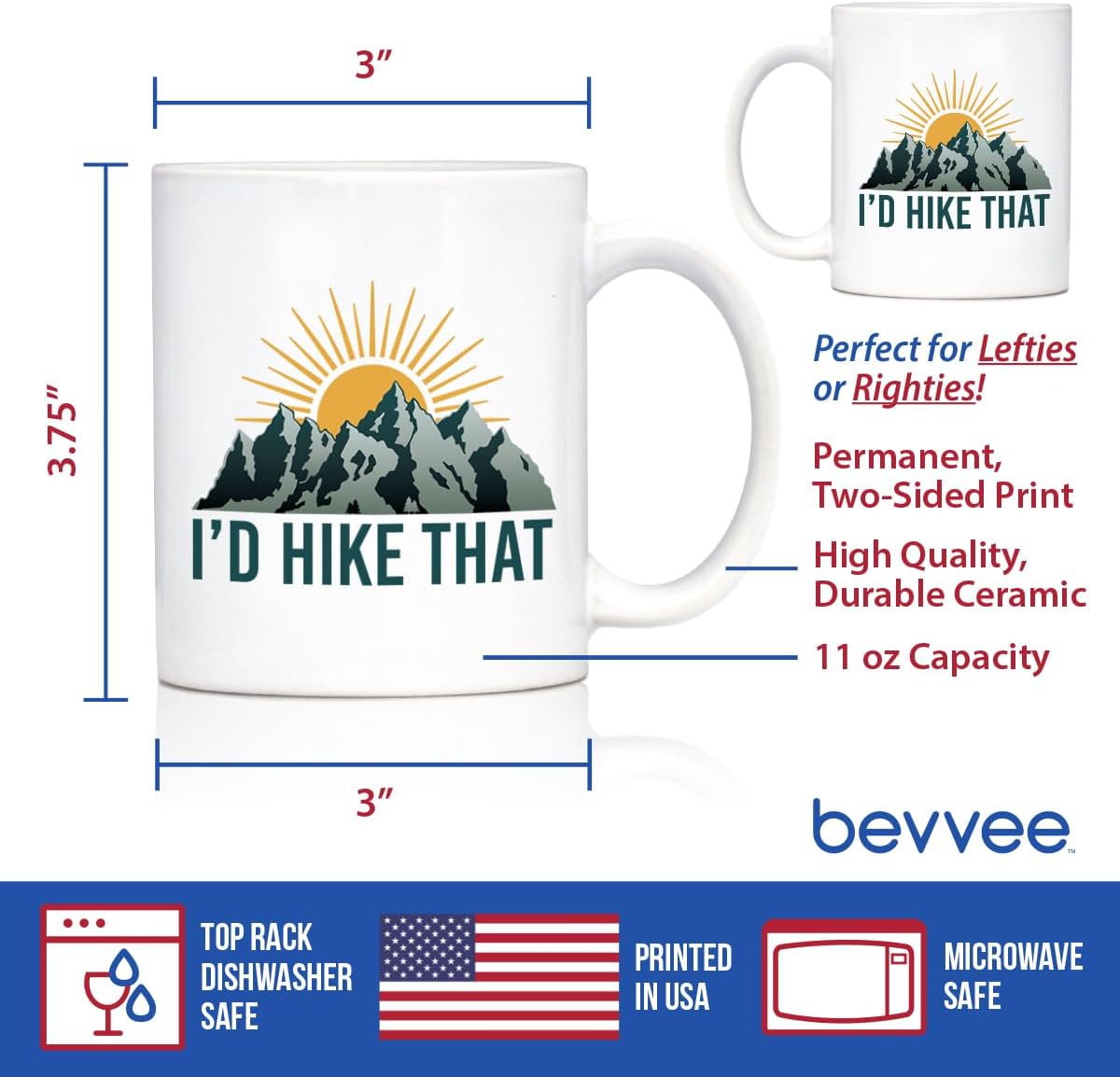 Bevvee I'd Hike That Coffee Mug - Fun Hiking Themed Decor and Gifts for Hikers - 11oz White Ceramic Mug - Image 4