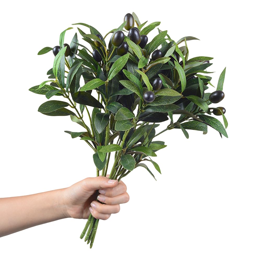 CLoxks 4 Pcs Artificial Olive Branches for Vases 14.9 Inch Faux Olive Branch Stems Leaves with Fruits,for Home Decor Weddings Party Vase Decorative