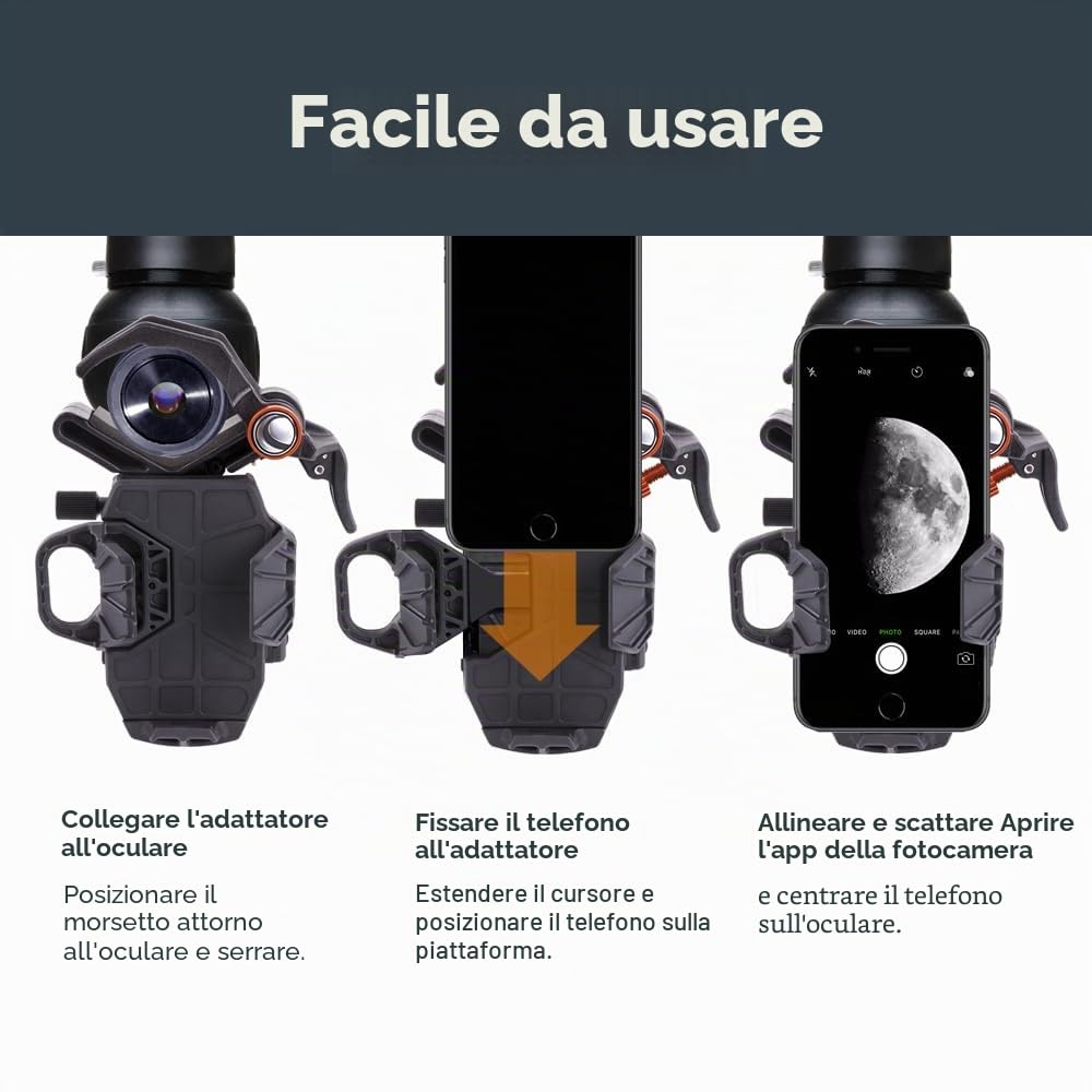 Celestron 81055 NexYZ Adattatore universale per smartphone a 3 assi, design brevettato - funziona con telescopi, cannocchiali, binocoli, monocoli e microscopi, nero