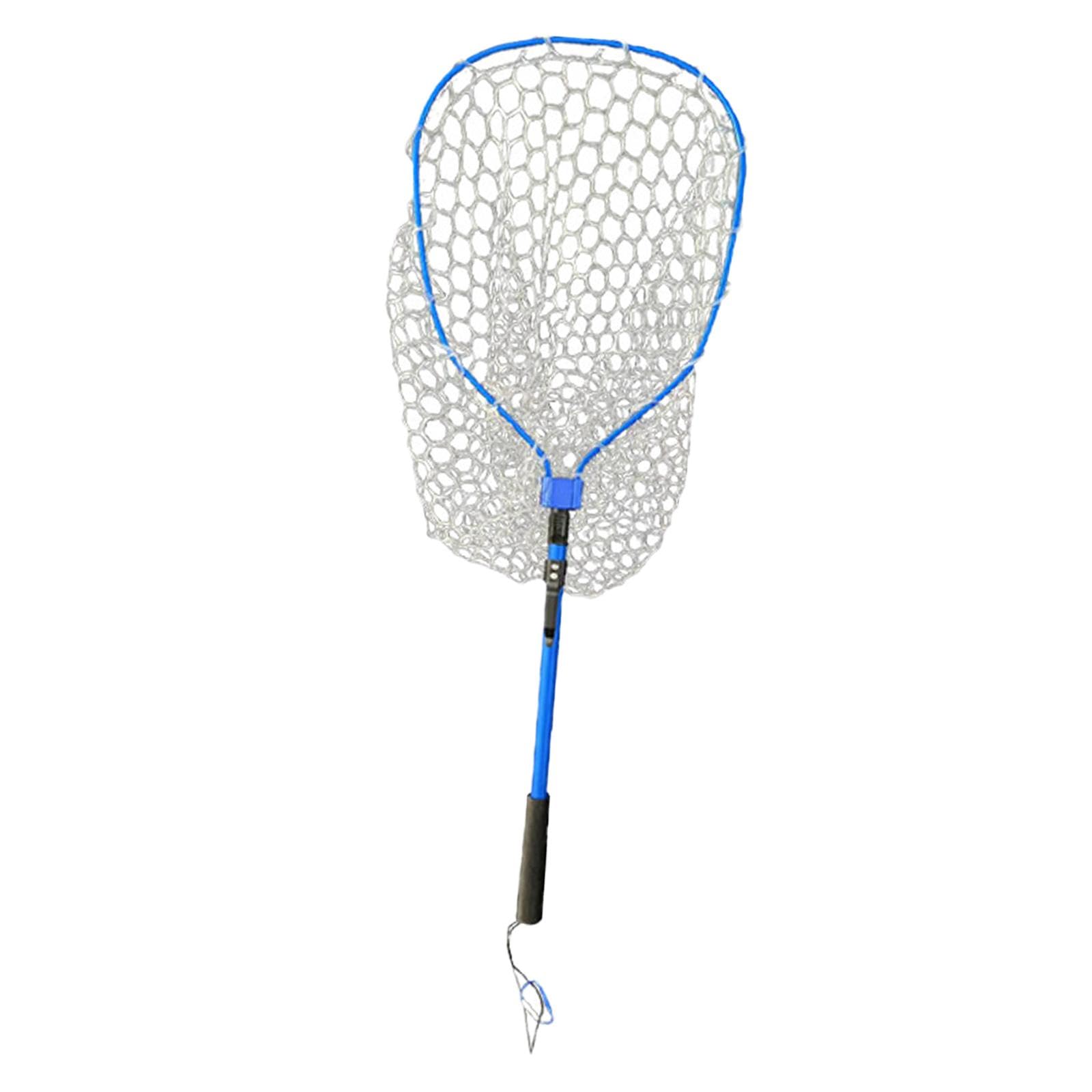 Épuisette de Pêche Filet Pliant Structure Aluminium Manche Extensible Filet Silicone Léger pour Attraper et Relâcher Poissons Adapté à La Pêche, Bleu