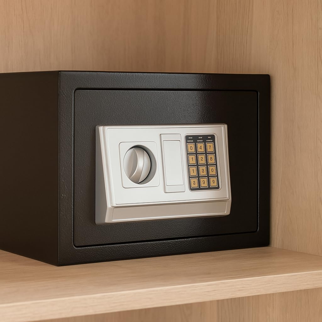 Utilia Security Cassaforte Elettronica con Combinatore Digitale, 2 Catenacci, Codice 4 Cifre + Chiave, Fissaggio a Muro/Armadio, Acciaio Verniciato (2 misure) (310x200x200h)
