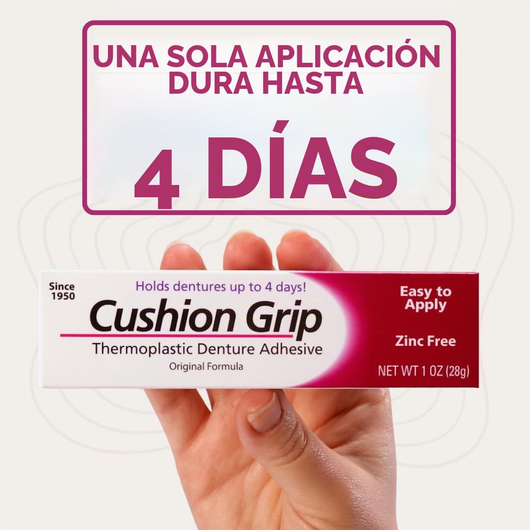Cushion Grip Adhesivo termoplástico para prótesis, reajusta y aprieta dentaduras sueltas, adhesivo sin pegamento, actúa como delineador suave (paquete de 2)