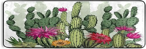 ALAZA Alfombra antideslizante para pasillo de plantas suculentas y cactus verdes con flores, para pasillo, entrada, sala de estar, dormitorio,