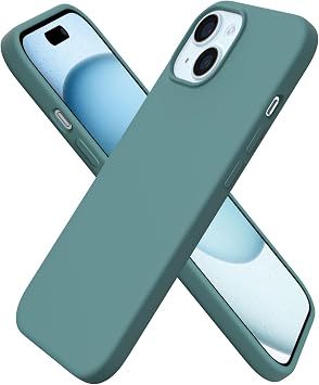 ORNARTO Compatible with iPhone 15 Case 6.1, Slim Liquid Silicone 3 Layers Full Covered Soft Gel Rubber Phone Case, Anti-Scratch Shockproof Protective Cover 6.1 Inch, Pine Green