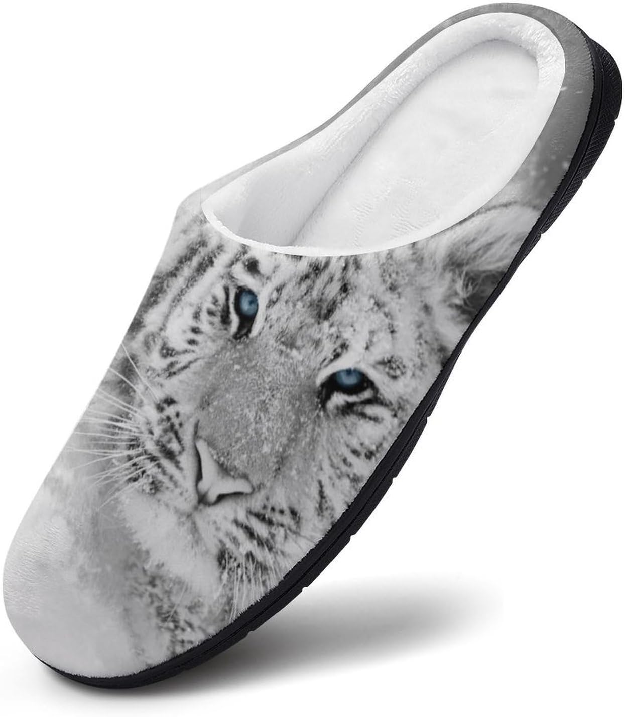 Snowy White Tiger Women's House Slippers Memory Foam Warm Shoes Spa Rubber Sole Indoor Outdoor